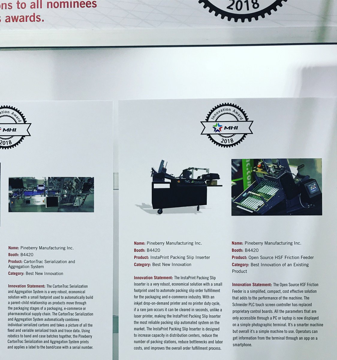 PineberryInc's tweet photo. Happy Day 2 #MODEXShow!! Come by our booth (4420) to check out our #awardwinning packing slip automation system and friction feeders! Chat soon. #ecommerceautomation #orderfulfillment #innovationautomation https://t.co/XKBdg7iJjL