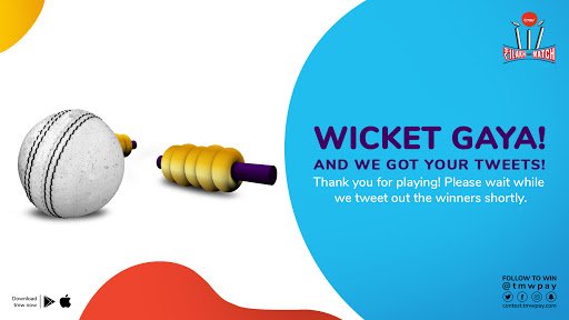 tmwpay's tweet photo. ✋ ...and the #tmwkiyakya window has closed! Did you get your tweets in? Anytime a wicket falls, is another opportunity to win big!

₹1Lakh in each match! #Contest #ContestAlert https://t.co/r1xxE8S2qx