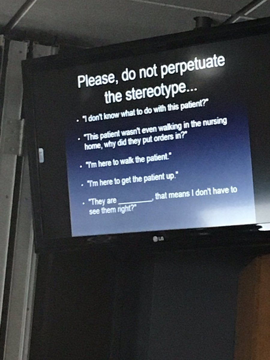 Don't say "I'm here to walk the patient". Instead "I'm here to assess mobility, tolerance to activity, movement and function". Don't dumb down what we do and perpetuate the stereotype. #solvePT #icurehab #acutePT #UICAHS