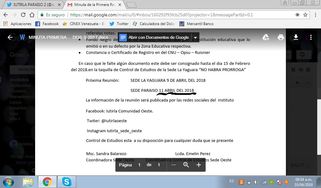 krispm_17's tweet photo. @iutirlaoeste hola buenos días escribo para saber a que hora sera la reunión de los aspirantes de grado S-2017 puesto que en la primera reunión nos dijeron que se realizaría el 11 de abril https://t.co/9ziz6VcO22