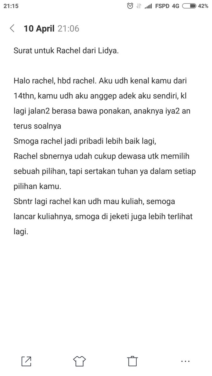 Surat untuk Rachel dari Lidya

#LRSA #br19htdayRachel