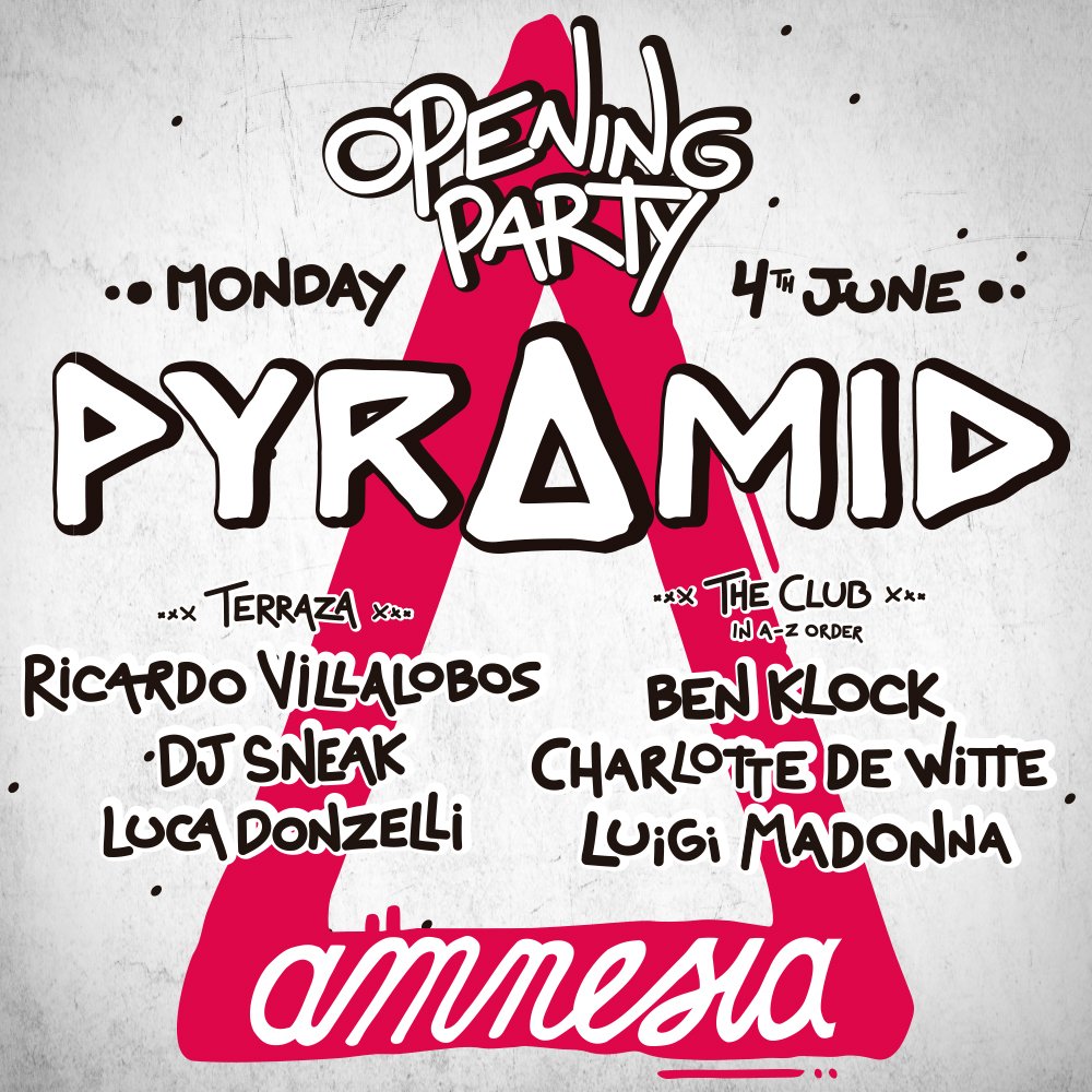 Amnesia_Ibiza's tweet photo. We couldnโt think of a better way to show you what Pyramid is going to be about than with this line up for our opening party! #BringingBackTheBest... Ready? ๐Tickets available here: https://t.co/7v2RUSwnJv https://t.co/AxTqdyhm2g