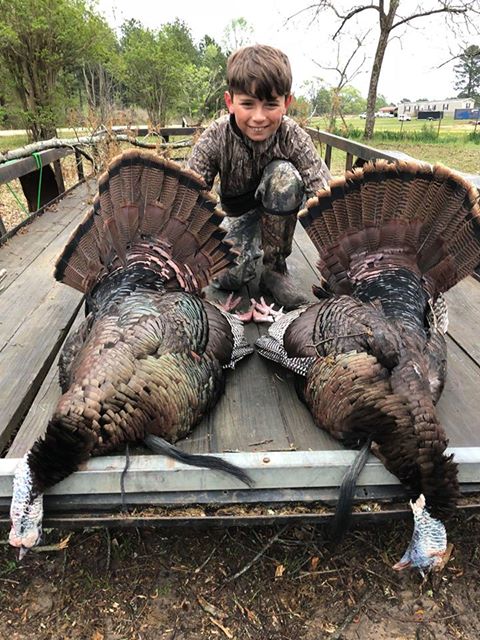 NWTF_official's tweet photo. Wish congratulations &amp; a very happy #turkeytuesday to Cameron! He took both of these birds with 1 shot &amp; 1 bird had a double beard! Way to go! #turkeyhunting #turkeyseason #double https://t.co/ZisRBihJ28