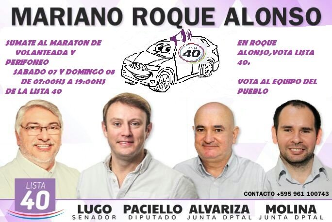 AlcidesMolina21's tweet photo. El fin de semana realizamos una Maratón de Perifoneo y volanteada por todo #RoqueAlonso 
Estamos trabajando para llegar a la Junta Departamental de Central, y con  tú apoyo a la #Lista40 lo lograremos
@FrenteGuasuPY #EquipoDelPueblo 

@ConvergenciaFG 
@luipaciello40
@HugoRicher_ https://t.co/rrSQXgYBJ8