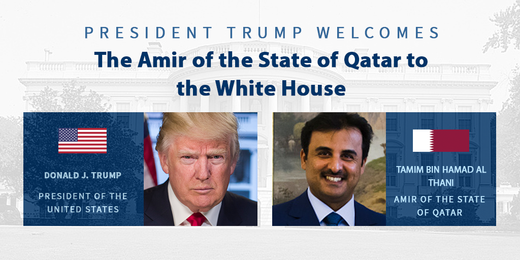 Today, President Trump will welcome Amir Tamim Bin Hamad Al Thani of the State of Qatar to the White House.