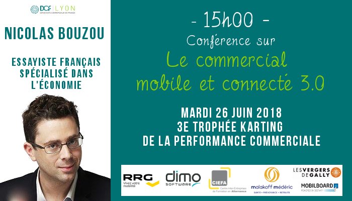 Mardi 26/06 : Conf. de @nbouzou sur la #mobilité en entreprise lors de notre Trophée Kart. de la Performance Commerciale. +d'infos sur le site dcflyon. Event en partenariat avec @RRG_fr @DIMOSoftware @ciefalyon @MalakoffMederic @vergers_gally @Mobilboard_Lyon #DCF #Lyon #Commerce