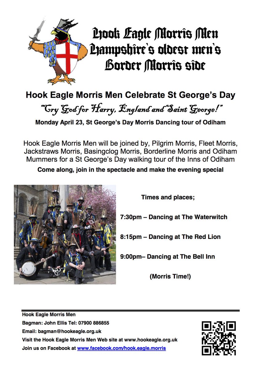 HookEagleMorris's tweet photo. St George's Day Morris Dancing Tour of Odiham confirmed - come along and celebrate our Patron Saint's Day with ale and traditional entertainment https://t.co/2S0QrqVJ4p