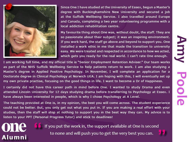 SuffolkOne's tweet photo. We love hearing about our former students’ next steps after One. Amy has been very busy since completing her A Levels. Read Amy’s full alumni story here: https://t.co/bLwkMTGVk5 Are you a former One student? Email alumni@suffolkone.ac.uk to be featured in our alumni series! https://t.co/Dbbtzjn6sC