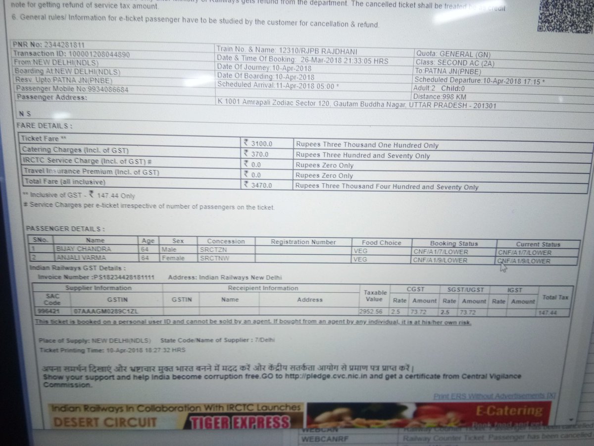 gaurangchandra's tweet photo. @RailMinIndia This is to inform you that my father and mother are travelling to Patna from Delhi today in Patna Rajdhani (12310) and the catering vendor denied to serve food for one person as he mentioned that payment has been done only for one instead of two.. https://t.co/ZmdQYlzbVc