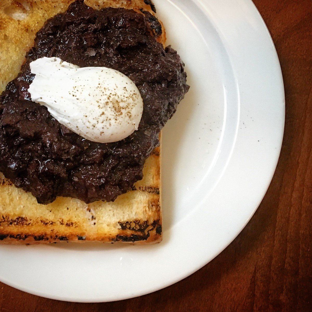 Fergus: "When we first opened, we were accused of being 200 years out of date. I took it as a great compliment". Blood Porridge and Poached Egg, sitting just as they fell on a thickly buttered slice of our soft white bread. Not made for social media, but extremely delicious.