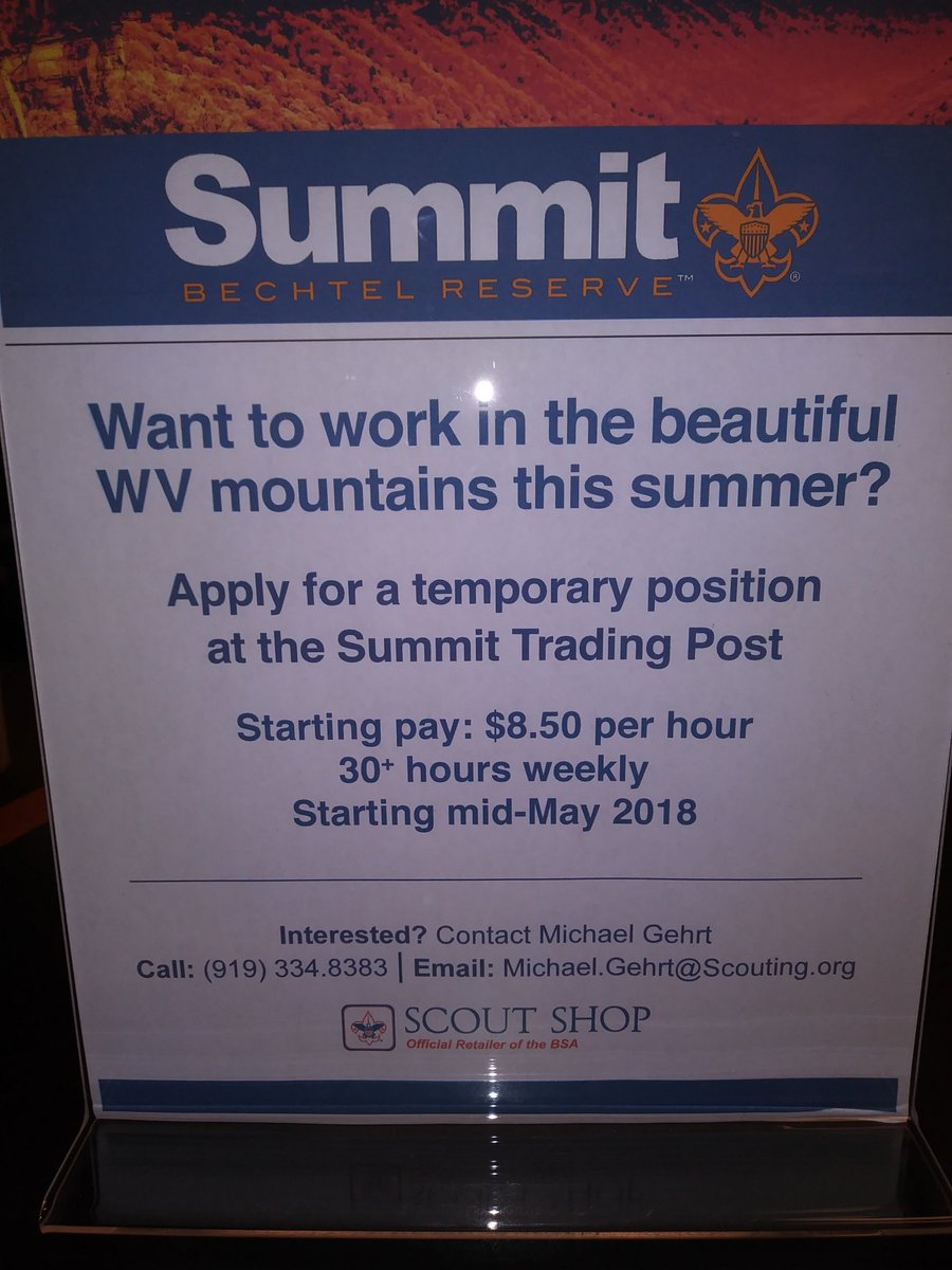 The Mountains of West Virginia are beautiful. What better place for a summer job? See the flyer below and use the contact information if you are interested.