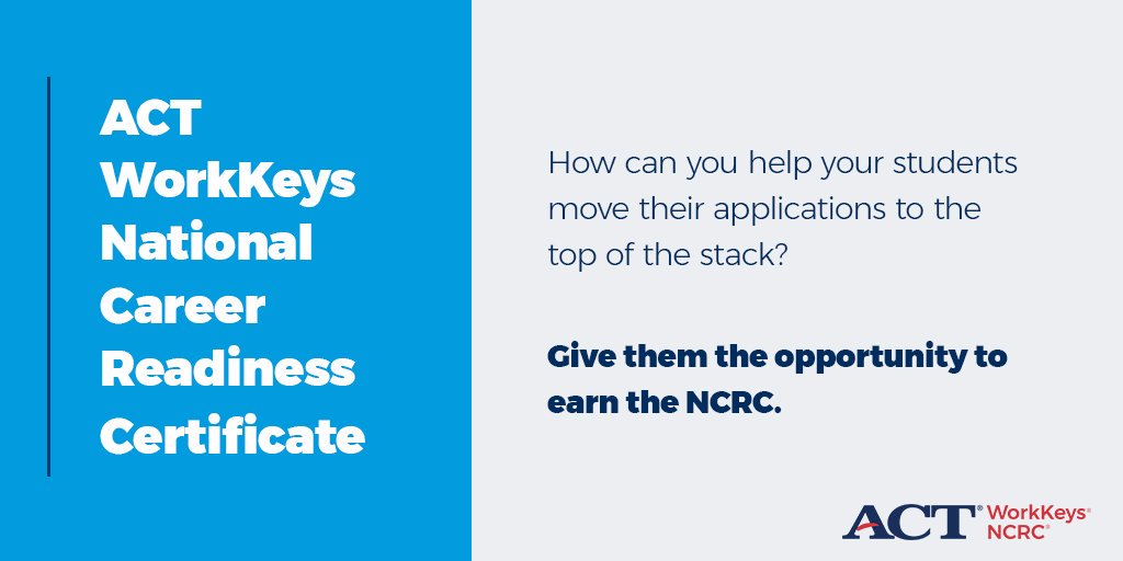 The #ACTWorkKeysNCRC certifies essential skills for workplace success. Learn more: bit.ly/2EdyR4L #workforce #jobs