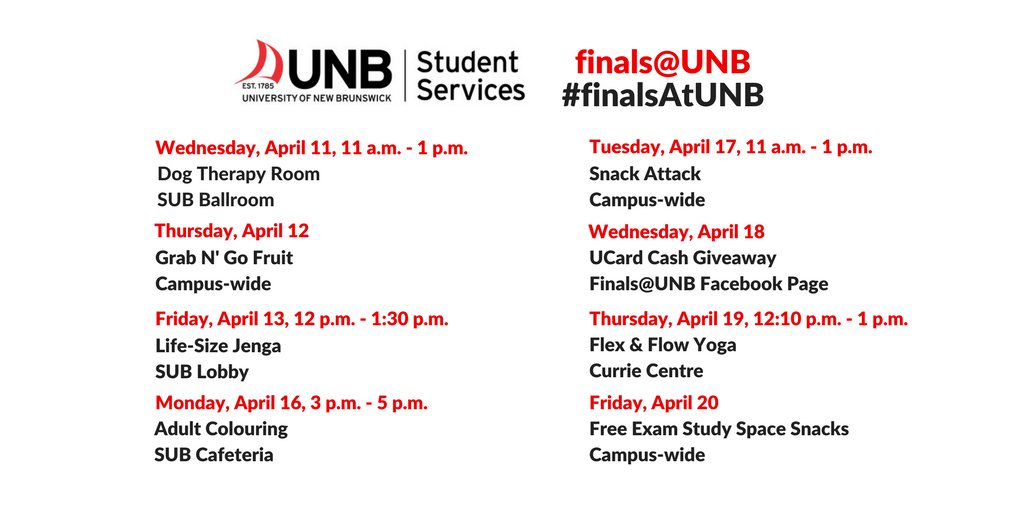 studentsUNBF's tweet photo. #FinalsAtUNB is back! Want to win $25 in UCard cash? Check out the #FinalsAtUNB Facebook page for contest details and more info on what we have planned. 🎉🎉#UNB #OnlyHere https://t.co/Fa1zXj2eA9 https://t.co/umUgjH4pH3