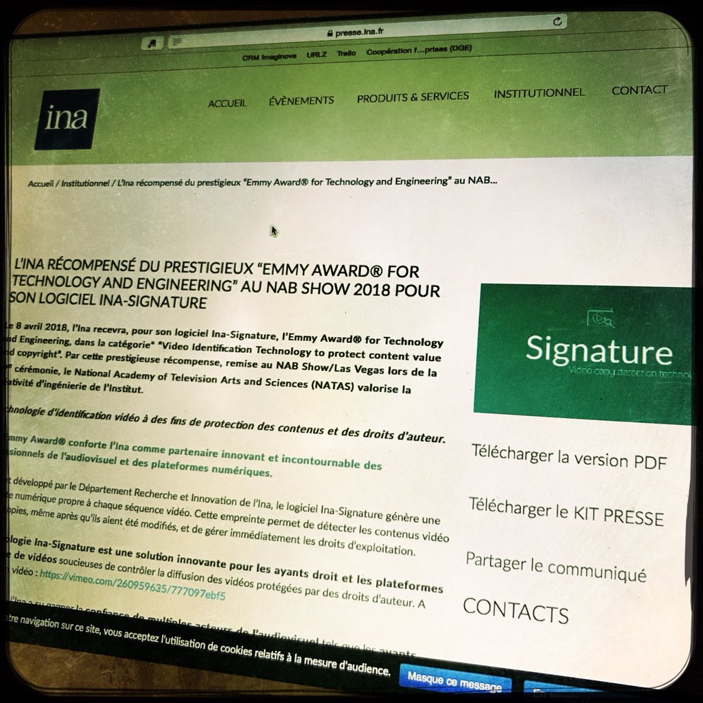 dgrpro's tweet image. #NABShow @Ina_audiovisuel récompensédu « Emmy Award for Technology and Engineering » pour son logiciel INA-SIGNATURE qui génère une empreinte numérique propre à chaque séquence vidéo. Bravo ! @imaginove fier d’avoir l’INA parmi ses adhérents. N’oubliez pas l’AAP #INALab