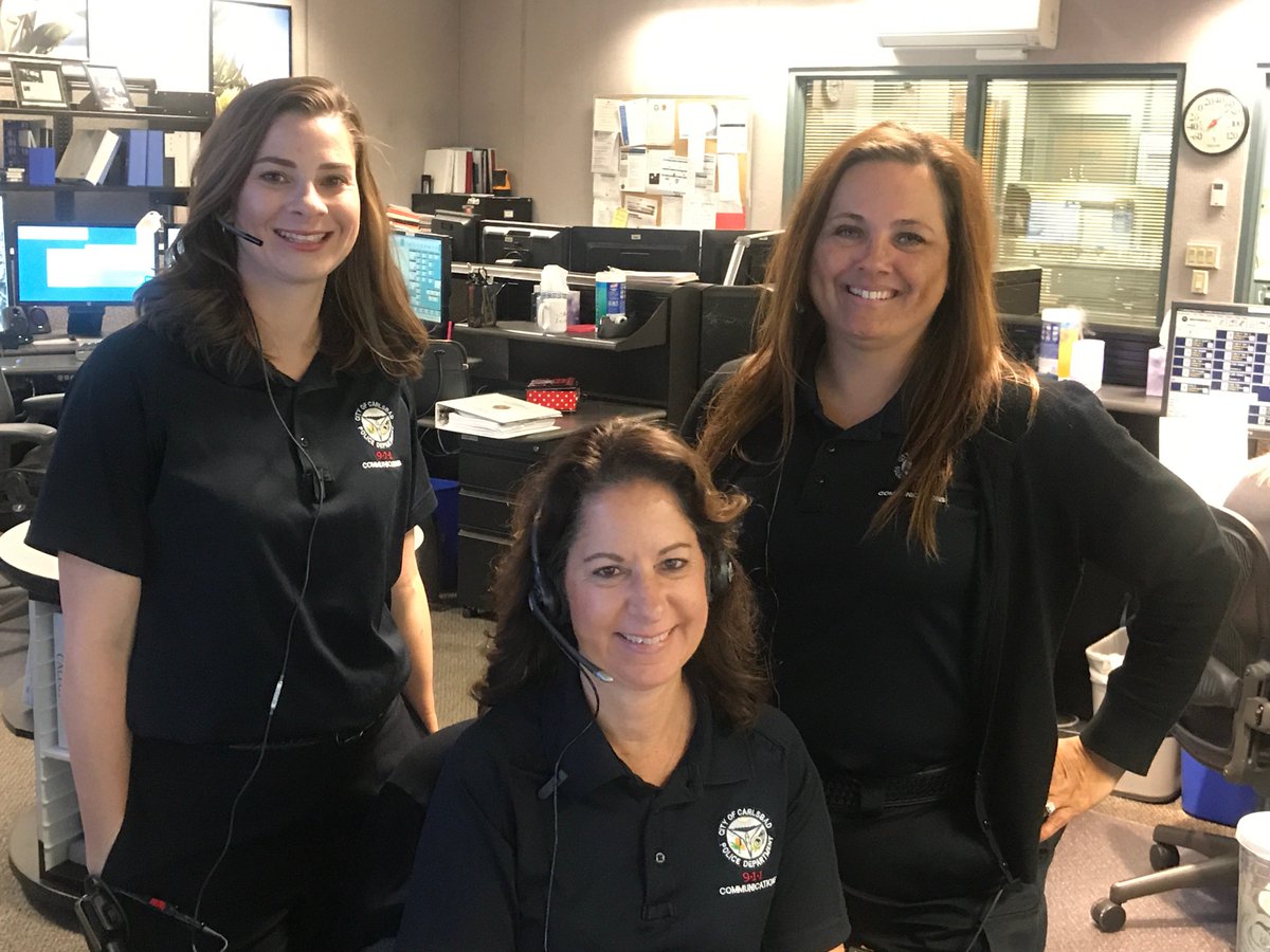 CarlsbadPolice's tweet photo. Meet the D1 dispatchers who answer your calls - Jennifer, Ellen & Simone. They share 40 yrs of 911 experience! 98% of 911 calls are answered in 10 seconds! #NationalPublicSafetyTelecommunicatorsWeek
#meetheonesin911 #50yearsof911 https://t.co/KlYRpGPRiU