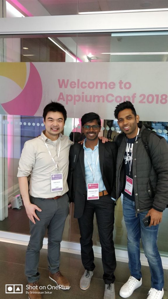 budtmo's tweet photo. The maintaners of docker-appium met each other at appium conference in london for the first time 😎 #throwback #AppiumConf https://t.co/jbJHUCMSpp