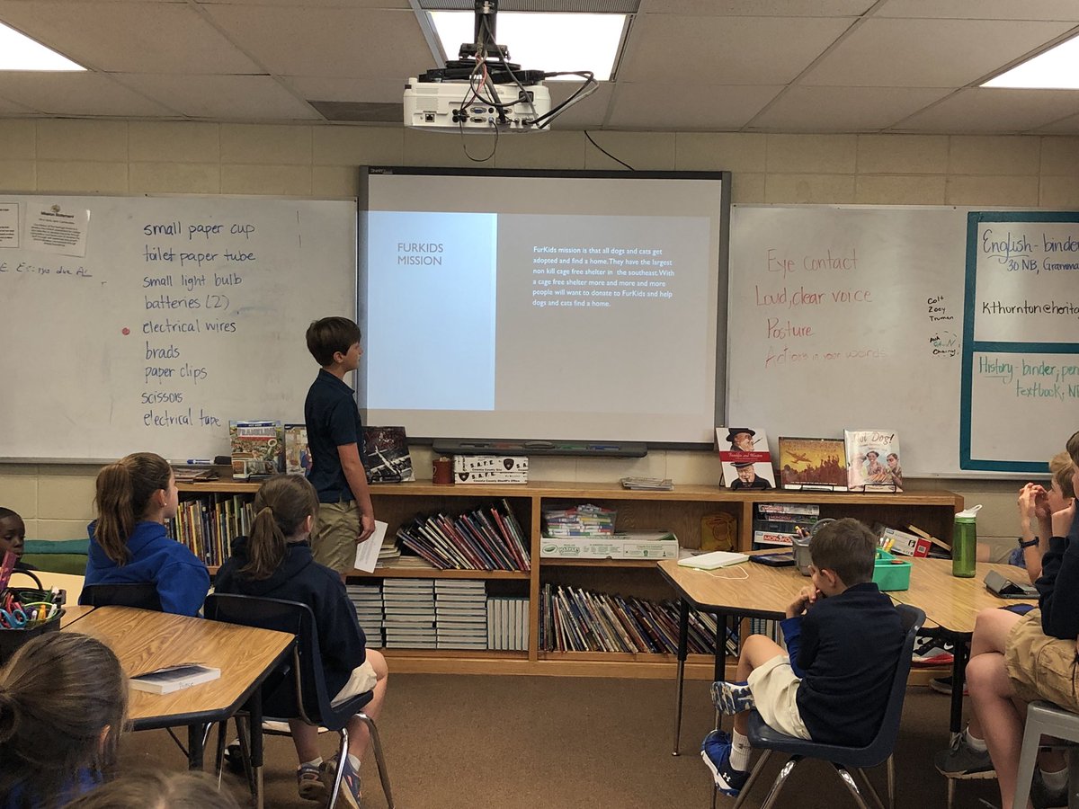 THS_5thgrade's tweet photo. @furkidsinc student presents argumentative essays to convince class to donate to his favorite charity https://t.co/SI6mVhfYiY
