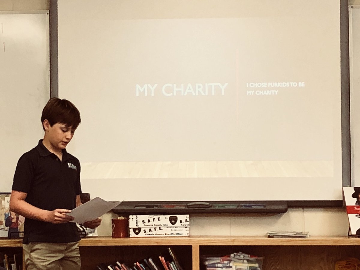 THS_5thgrade's tweet photo. @furkidsinc student presents argumentative essays to convince class to donate to his favorite charity https://t.co/SI6mVhfYiY