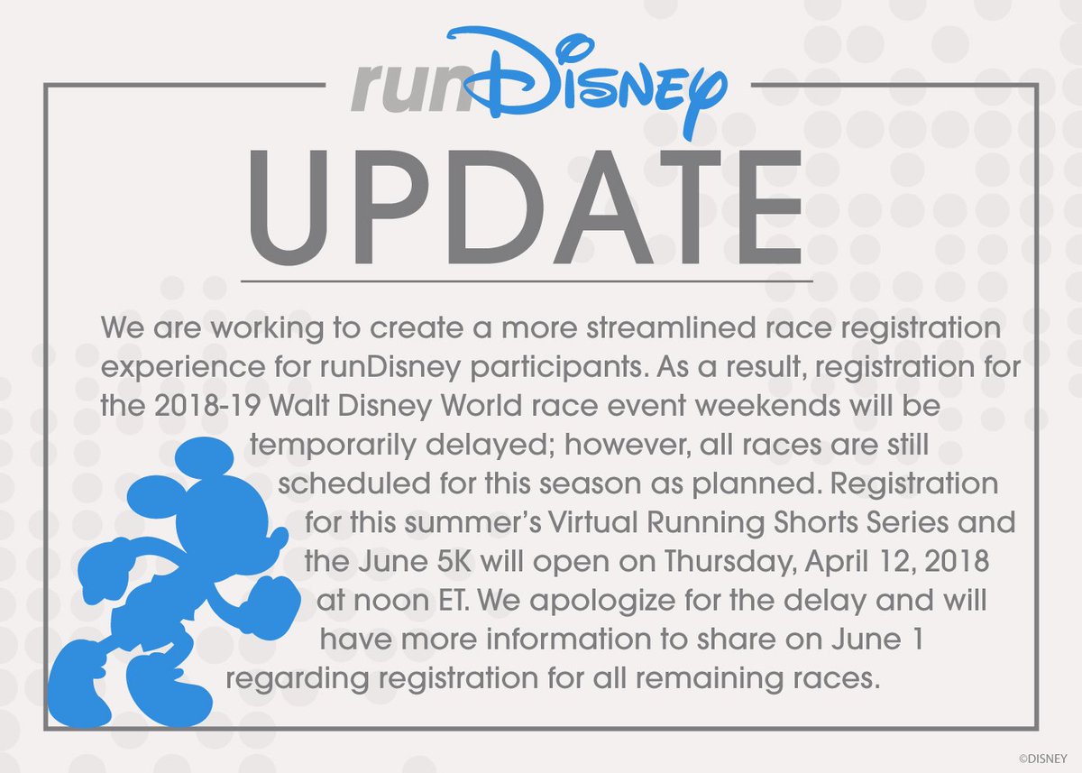 runDisney's tweet photo. Attention #runDisney fans: UPDATE REGARDING REGISTRATION DATES https://t.co/yBPXeKc3j8