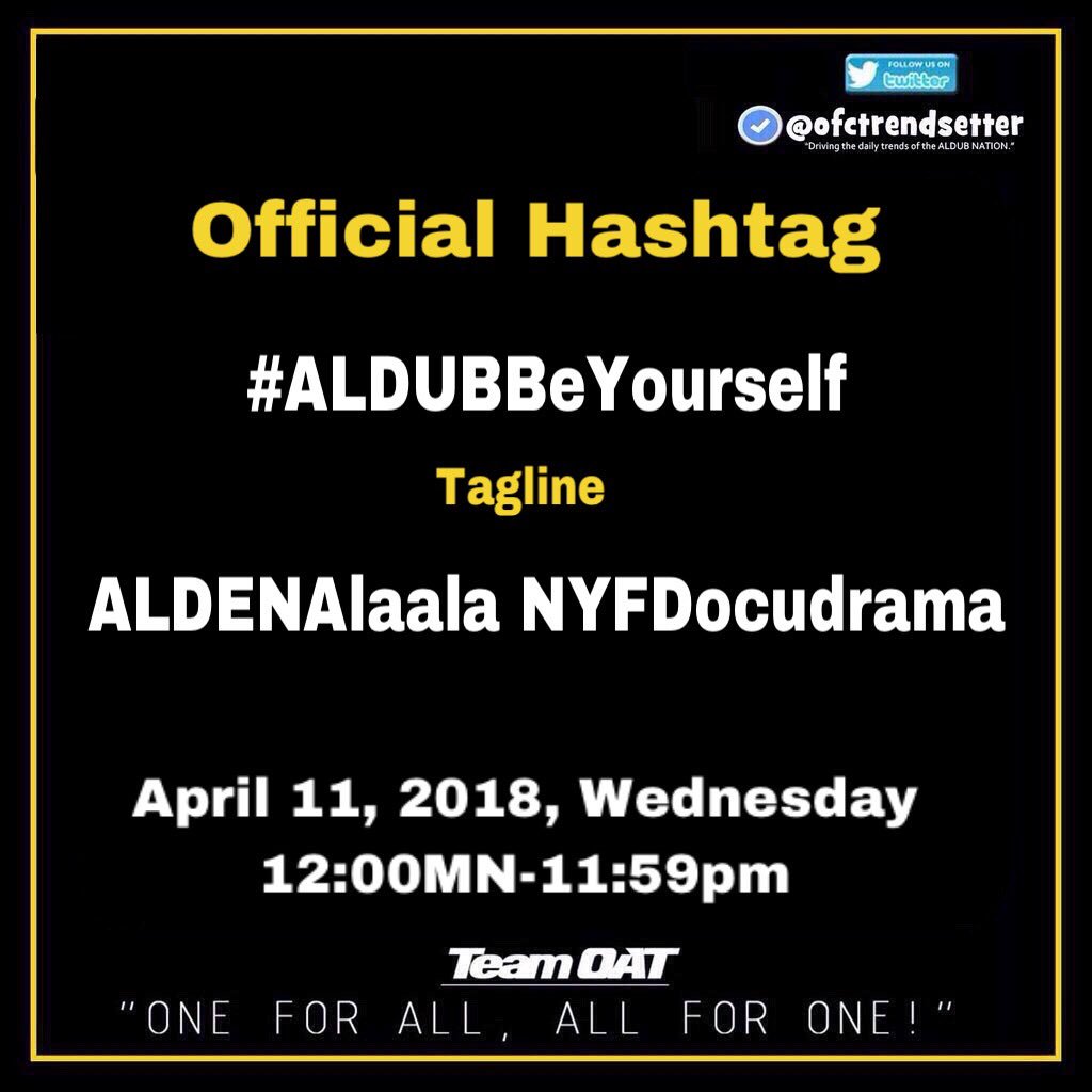 ofctrendsetter's tweet photo. Just be yourself and do what makes you happy. Follow your heart.

OHT: #ALDUBBeYourself
Tagline:
ALDENAlaala NYFDocudrama

Good luck @aldenrichards02 and Alaala team and staff! https://t.co/uML5WixYn7