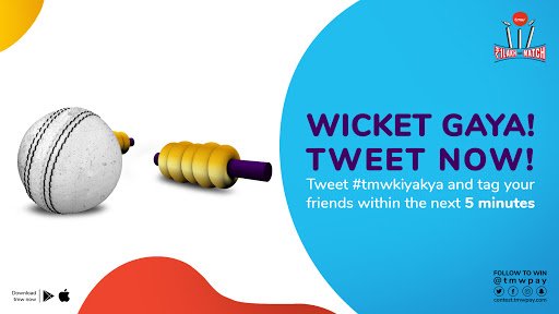 ☝🏻 There goes the 6th wicket of the innings! You have 5️⃣ minutes to tweet #tmwkiyakya and tag as many friends as you can! 

#T20 #Contest #PlayNow