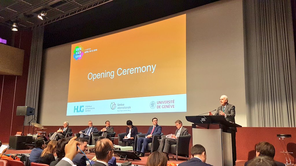 HScienceAdvisor's tweet photo. Starting NOW: #ghf18 Opening Ceremony with @cwarakaulle @CERN  presenting #cernmedtechhack results with Team2.7 @HumanitarianLab @theportatcern @Hopitaux_unige @impacthubgeneva @Genevaforum https://t.co/PZsSLRVcAO