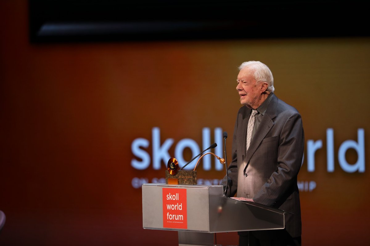 SkollFoundation's tweet photo. President Carter has pledged his life to solving the greatest challenge the world faces: The discrimination against women and girls. Humbling and inspiring to us all at #SkollWF https://t.co/rb0yS9RLZt