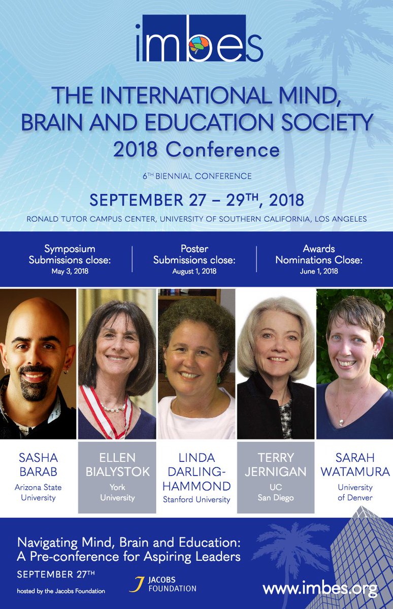 DrJamesBooth's tweet image. Consider submitting a Symposium, Poster or Award Nomination to the @IMBESoc International Mind, Brain and Education Society 2018 conference. #edneuro #neuroeducation #educationalneuroscience