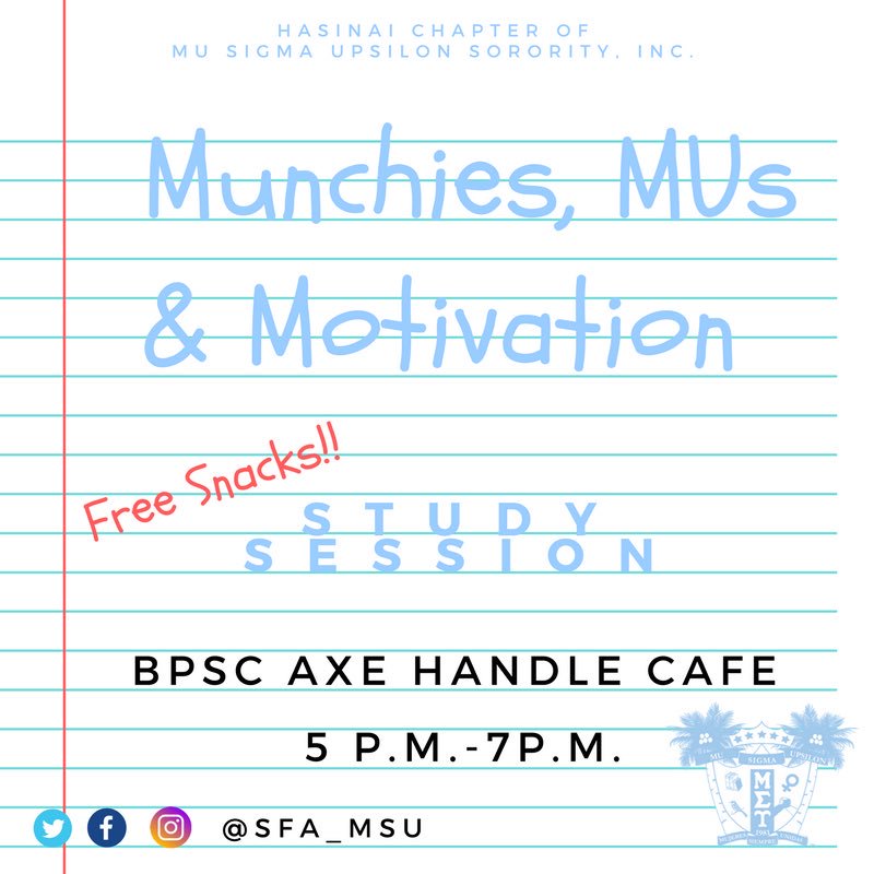 SFA_MSU's tweet photo. TODAY is our βDIFFERENT FLAVORSβ popsicle sale from 11-2. Then from 5-7 we will be hitting the books w/ πMUNCHIES, MUs & MOTIVATION Study Session at the Axe Handle Cafe with FREE SNACKS! See yβall there! π #musigmaupsilon #ΞΞ£Ξ₯ #sfa #sfasu #sfa19 #sfa20 #sfa21 #sfa22 #MuWeek https://t.co/81gkcetnFp