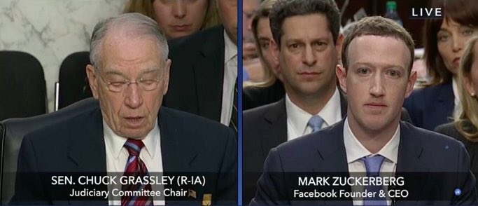 Old Senator interrogating Mark Zuckerberg