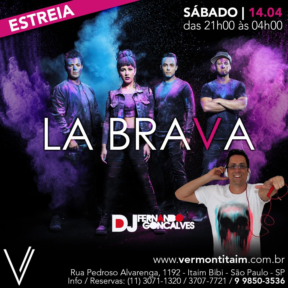 vermontitaim's tweet photo. SÁBADO | 14 Abril | das 21h00 às 04h00 - ESTREIA - Banda LaBrava (pop rock nacional e internacional) + DJ @ffernandodao - ENTRADA: das 21h00 às 23h00 - R$ 15,00  -  após as 23h00 - R$ 25,00 https://t.co/fXTXWHgxiY