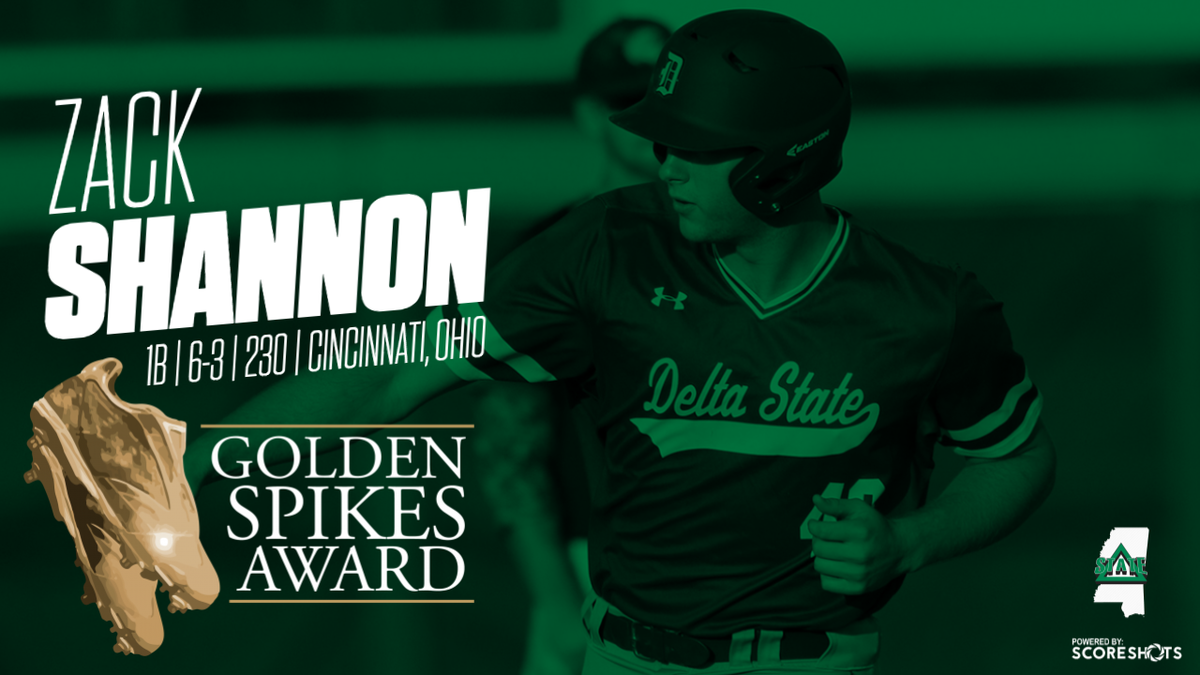 DeltaStateBSB's tweet photo. It's official! @zack_shannon is one of 40 student-athletes named to the coveted #GoldenSpikesAward Watch List presented by @USABaseball. Read all about it here 👉🏼 https://t.co/J7qdX3BBK6 #TraditionNeverSlumps https://t.co/MPqWyGHJ2T