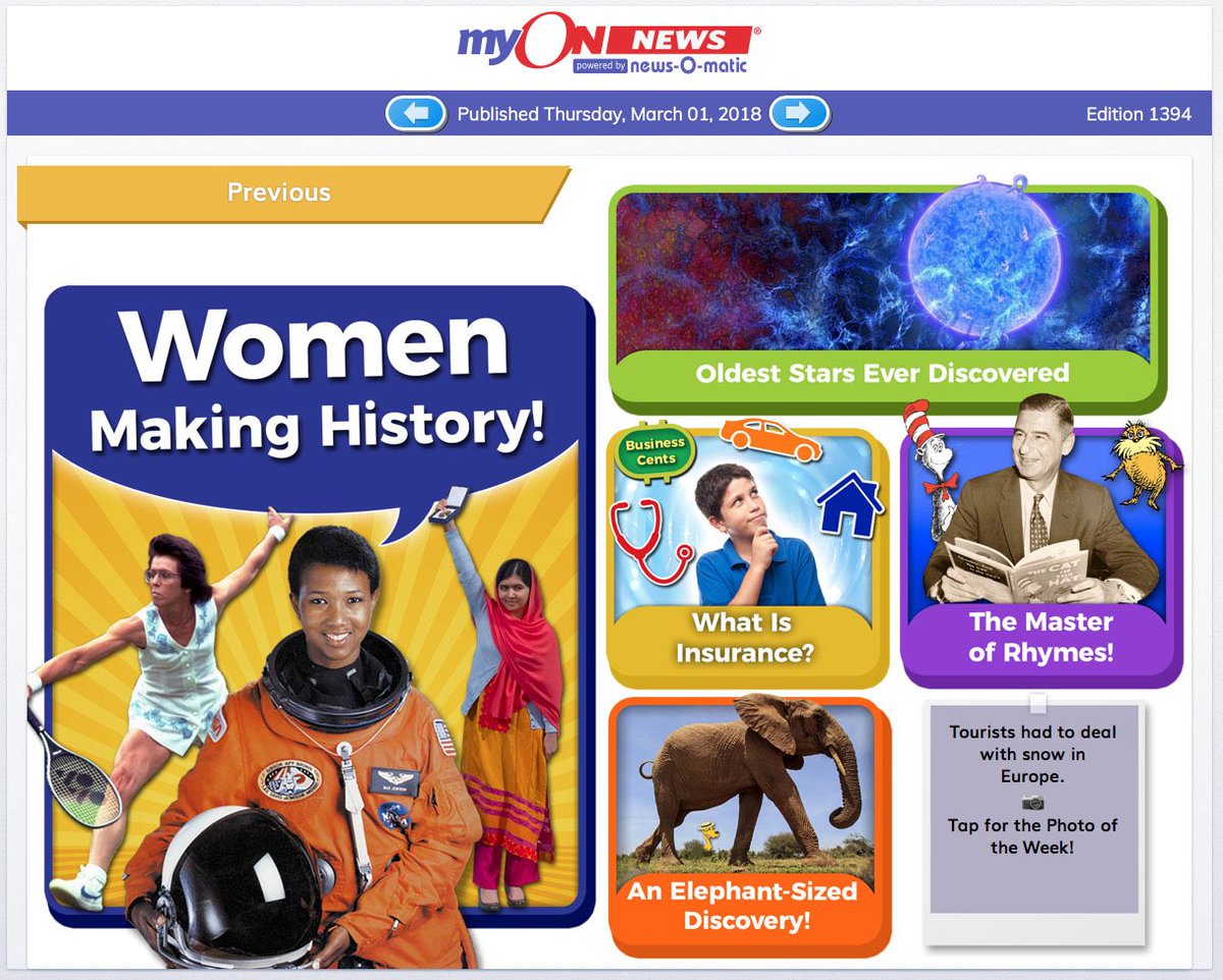 myONreader's tweet photo. Did you know myON News is a daily publication of developmentally appropriate articles and related multi-media resources, is based upon current events and written just for K-8. Delivered 5 days a week, 52 weeks a year. #EdTech https://t.co/d6n1zHSQ1W
