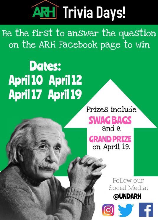 UNDARH's tweet photo. Introducing Trivia Days STARTING TODAY! Head to our Facebook this evening and answer the question. First one to get it correct wins!! #UNDarh #trivia #myund #undproud https://t.co/6yyKCvvhey