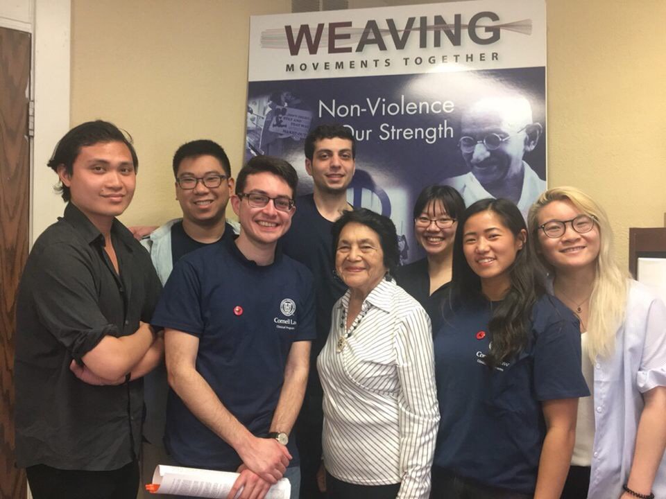 profbethlyon's tweet photo. Happy Birthday @DoloresHuerta! Thanks for hosting our @CornellMBA &amp; @CornellLaw students on their Low Income Taxpayer Service Trip last week! #SíSePuede #CornellLawClinics #EngagedCornell https://t.co/YR43d9bOEJ