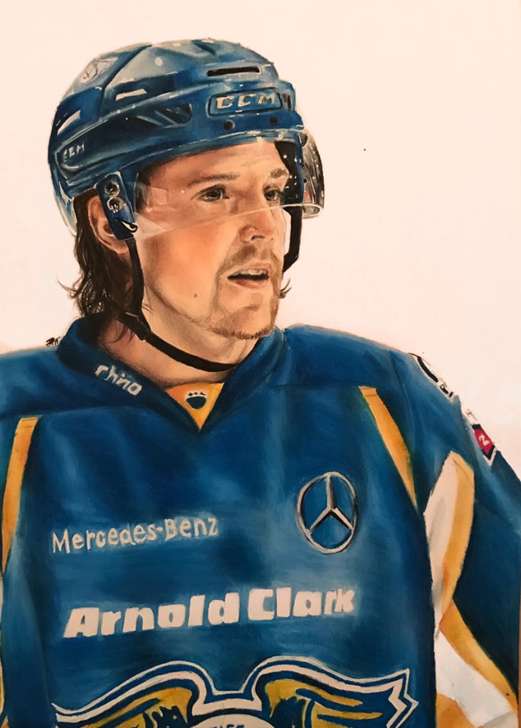 Last <a href="/FifeFlyers/">Fife Flyers 🏒🏴󠁧󠁢󠁳󠁣󠁴󠁿</a> drawing this season finished, coloured pencil portrait of <a href="/bloodz_25/">Evan Bloodoff</a> 🏒✏️