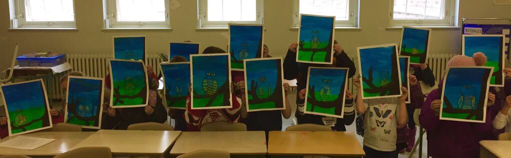 Ss learned about the life of Inuit artist #KenojuakAshevak and were inspired by her iconic print, 'The Enchanted Owl',  to create their own beautiful pieces in today's <a href="/artinaction_tor/">Art in Action</a> class. Here are some of the finished owl creations!!
