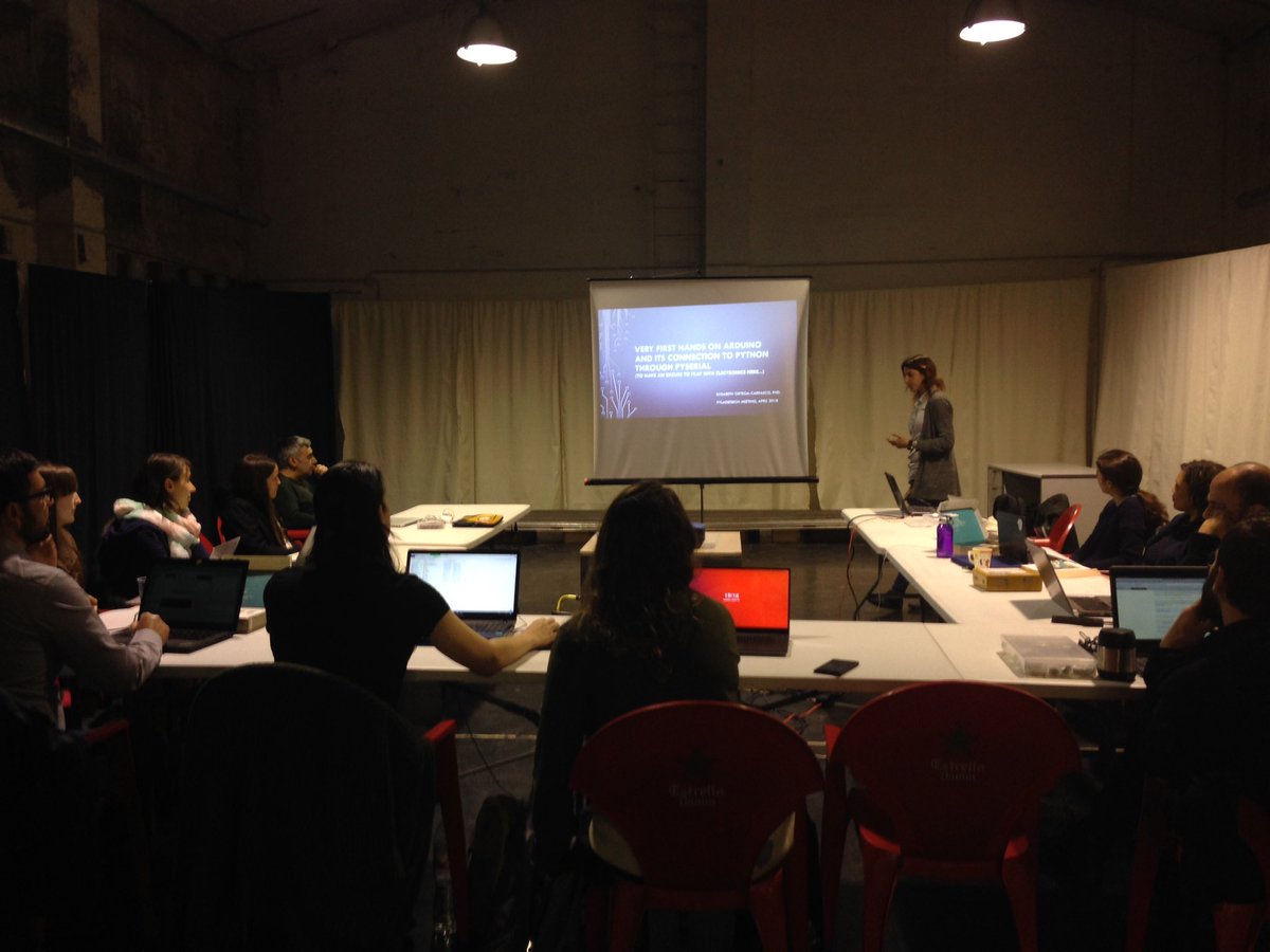 PyLadiesBCN's tweet photo. April @PyLadiesBCN meetup at @Espai30_Sagrera! Very first hands on Arduino and its connection to Python through PySerial. Thanks to @draentropia and @EXarxaOberta !! https://t.co/8ZtMSRjaEl