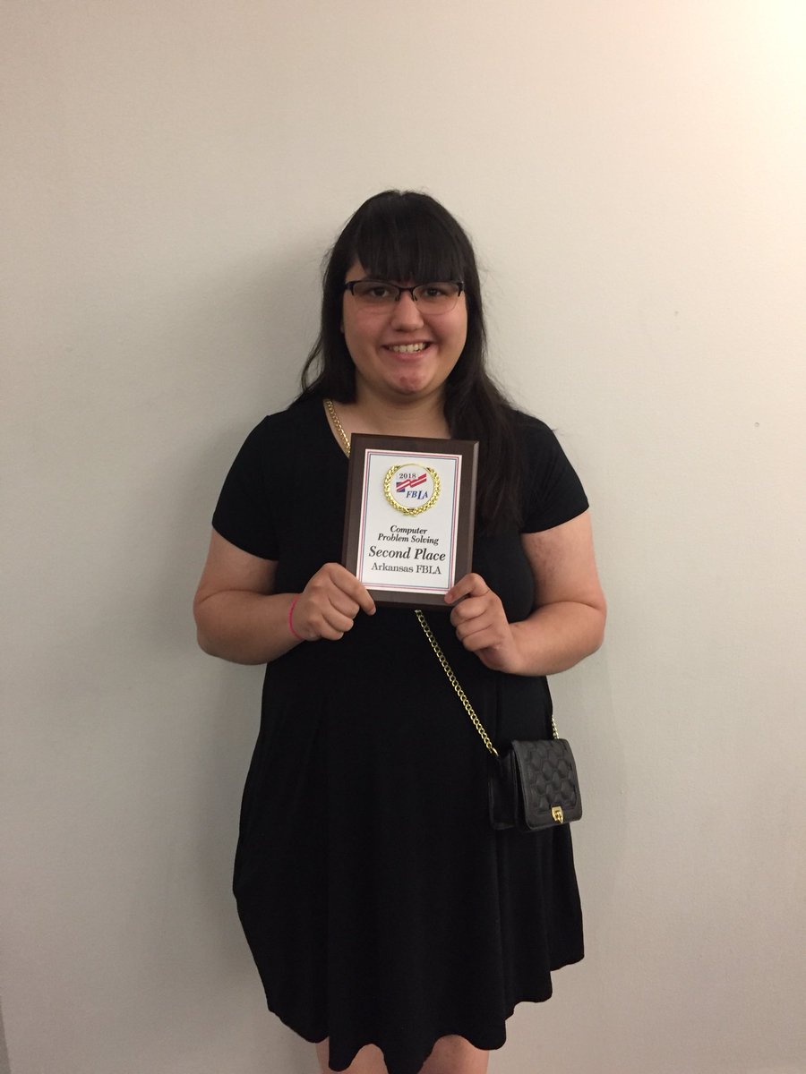 SdaleFBLA's tweet photo. Meghan Bledsoe- 2nd place Computer Problem Solving #fblastate https://t.co/5bmzASpK7h