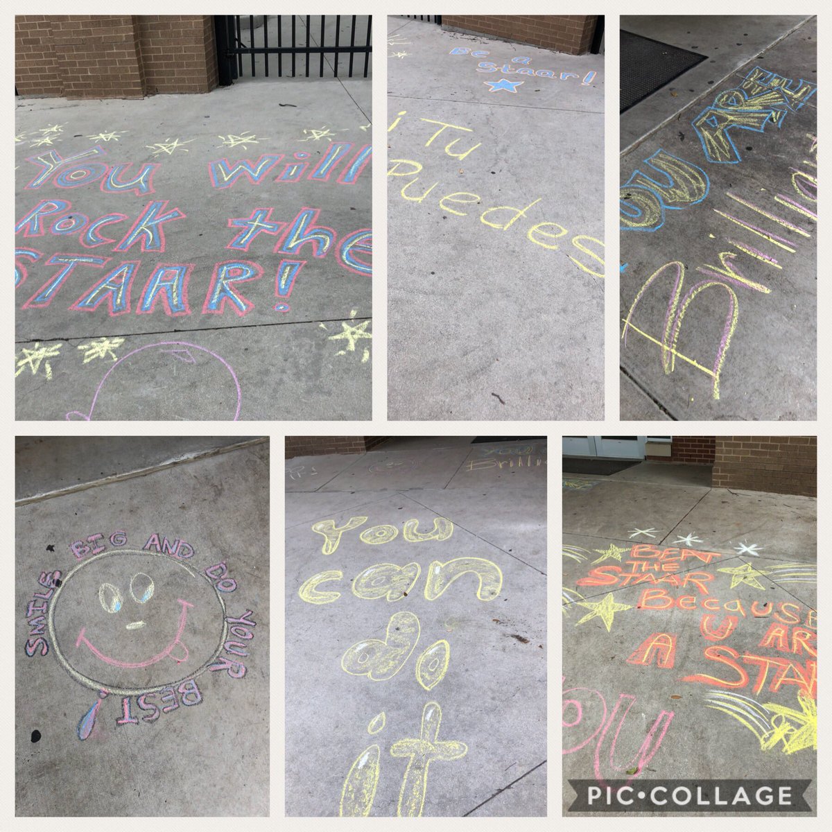 LarynBNelson's tweet photo. Our students were greeted with these statements of encouragement today. Thanks to my staff for uplifting our students. #STAARTime #WeGotThis #WeAreChampions @SAISD https://t.co/HRrBWNotXf