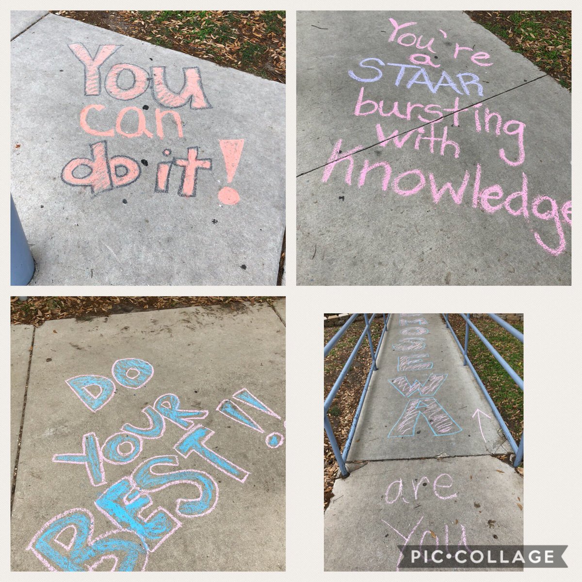 LarynBNelson's tweet photo. Our students were greeted with these statements of encouragement today. Thanks to my staff for uplifting our students. #STAARTime #WeGotThis #WeAreChampions @SAISD https://t.co/HRrBWNotXf