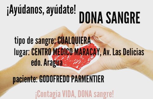 Hoy él lo necesita, mañana puedes ser tú... ¡Dona sangre! <a href="/boconas/">Boconas</a> <a href="/yervinramirez/">Yervin Ramirez</a> <a href="/UNoticias/">Últimas Noticias</a> <a href="/NoticiasVenezue/">El Diario de Caracas</a> <a href="/FMCenterNoticia/">FM Center Es Noticia</a> <a href="/TeleAragua/">TELEARAGUA</a> <a href="/99Punto5/">Aragüeña 99.5 FM</a>