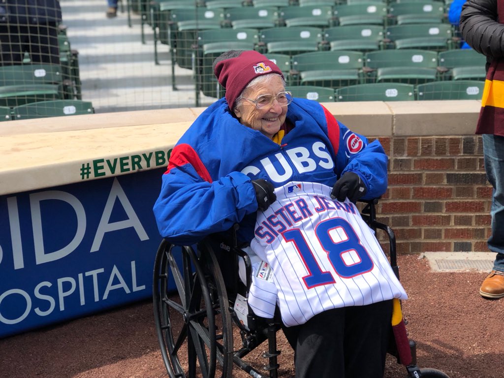 Cubs's tweet image. We’re big fans of Sister Jean. #EverybodyIn