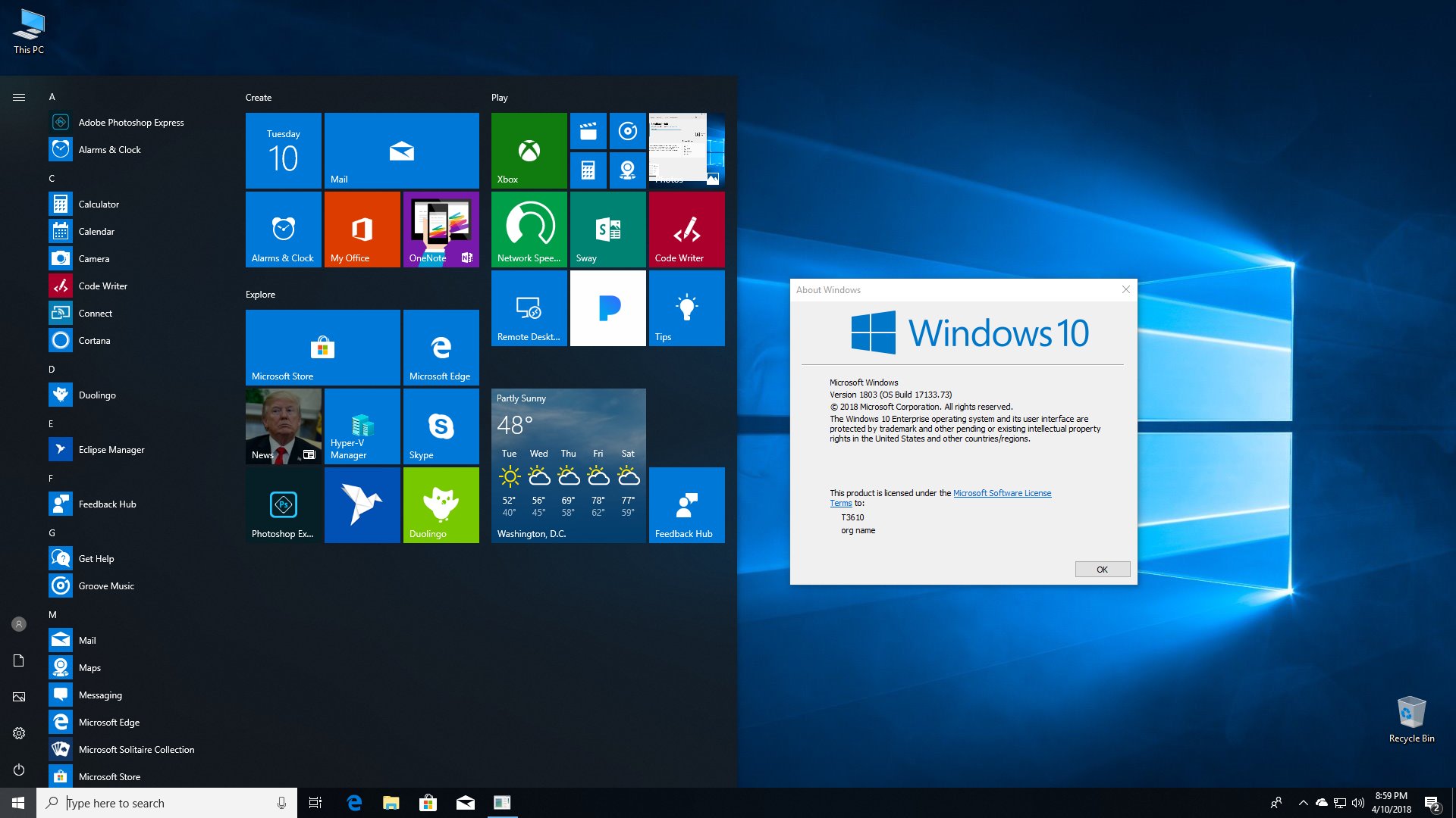 Интерфейс ОС Windows 10