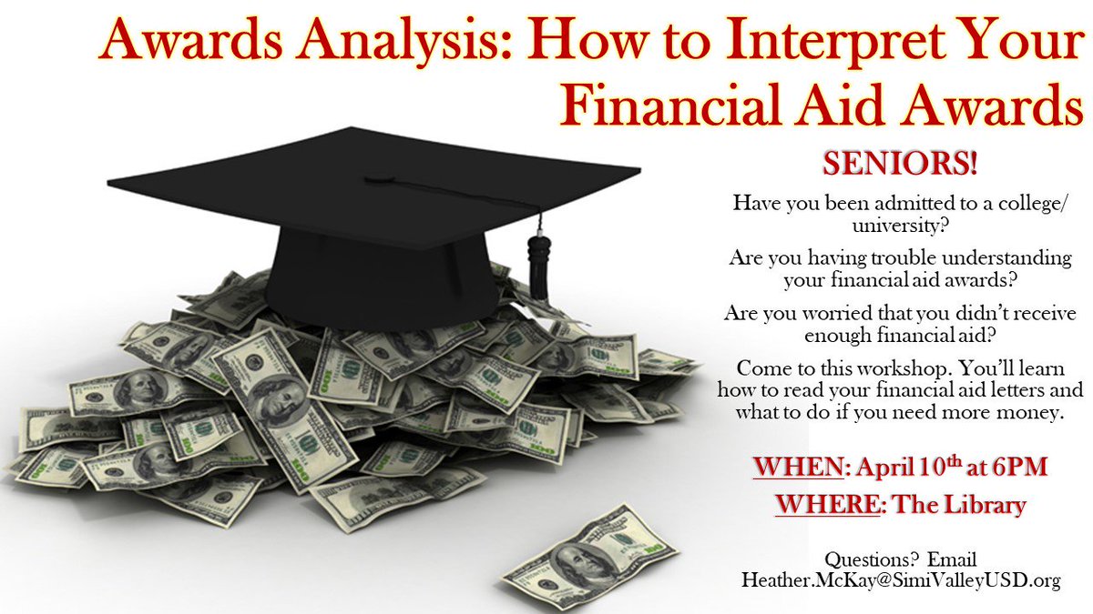 SENIORS: Financial Aid Awards Analysis is in the library at 6PM today! Bring your financial aid award letters to learn how to read them and what to do if you need more money for college!

<a href="/SimiValleyHS/">Simi Valley High</a> <a href="/LeadershipSVHS/">SVHS Leadership</a> <a href="/svhspioneers/">Simi Valley HS | Athletics Dept.</a>