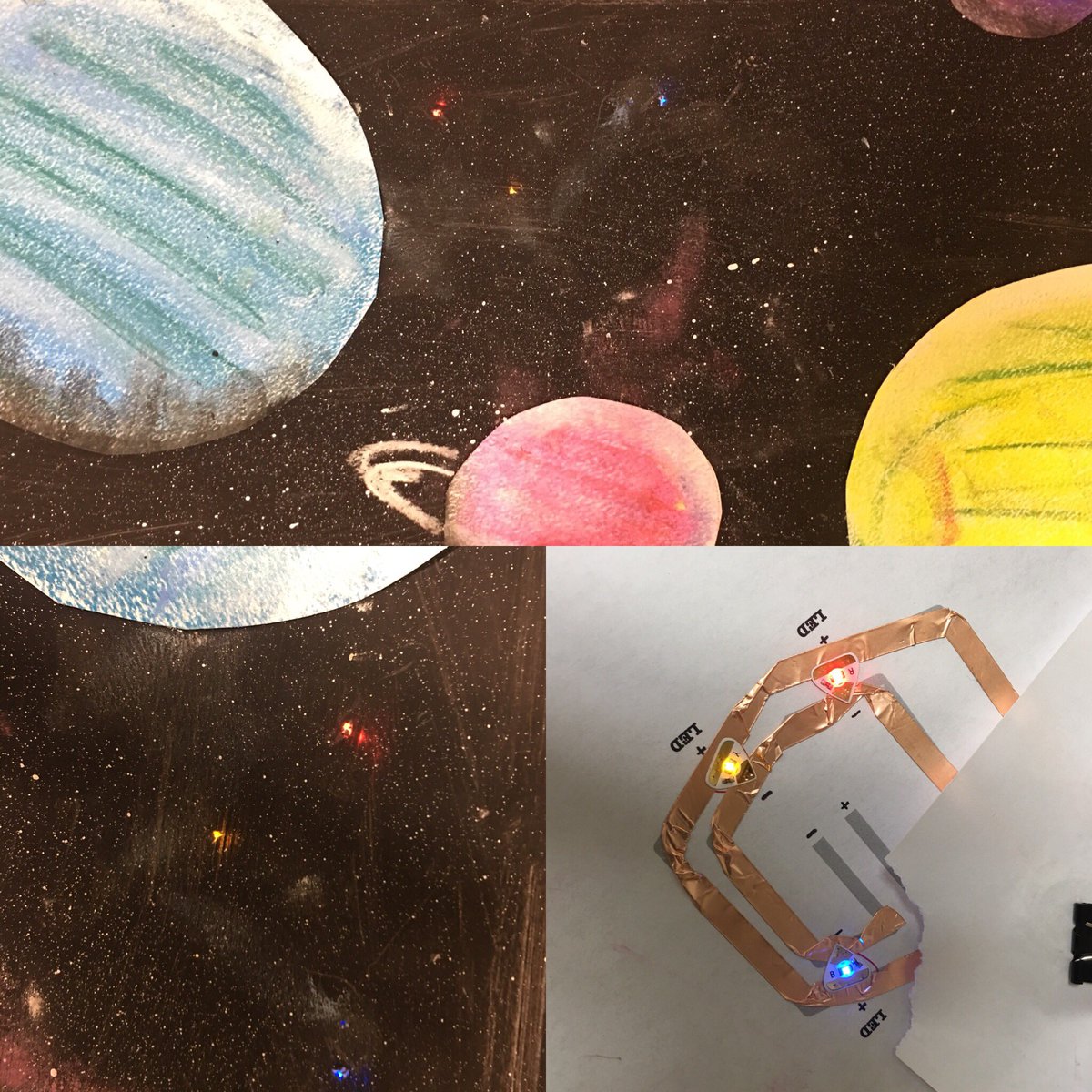 shoshyart's tweet photo. Love all the circuit paintings I saw at NAEA this year! Second grade will work on this circuit painting over the next few weeks #arted #arteducation #makered @chibitronics #circuitstickers #chibitronics #steam #planet #circuitpainting https://t.co/H6eCUM5ZUp