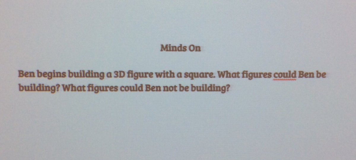 TerpstraUTES's tweet photo. Given this question, students brainstormed what figures could and couldn't be made with at least 1 square face. Then came testing time to confirm their thinking. #welovemath #activatepriorknowledge https://t.co/wnZ7afUUf5