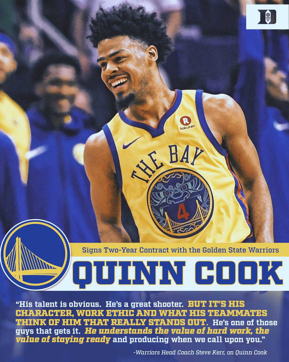 DukeMBB's tweet image. Our guy @QCook323 got that 2-year deal with the @warriors! 😁😁😁😁

#DukeintheNBA 🔵😈