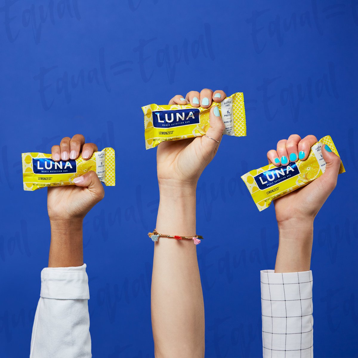 LUNAbar's tweet photo. It's Equal Pay Day! Time to raise our voices and fists higher than ever - because equal work always deserves equal pay. In support we’re offering 20% off all LUNA Bars sold on https://t.co/H66m2BgLeF through 4/14 and matching it with a donation to @AAUW #equalisequal #equalpay https://t.co/lzqfWJlvTC