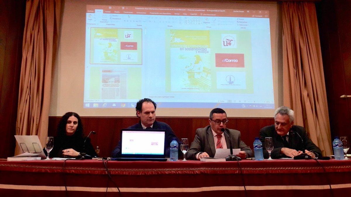 Presentamos en el <a href="/cmisevilla/">Círculo Mercantil</a> el libro ‘Información y comunicación en Sostenibilidad y ecología’, del catedrático de la <a href="/unisevilla/">Universidad de Sevilla</a> Manuel Enrique Figueroa y que reúne una selección de sus artículos publicados durante años en @elCorreoWeb 
editorial.us.es/detalle-de-lib…